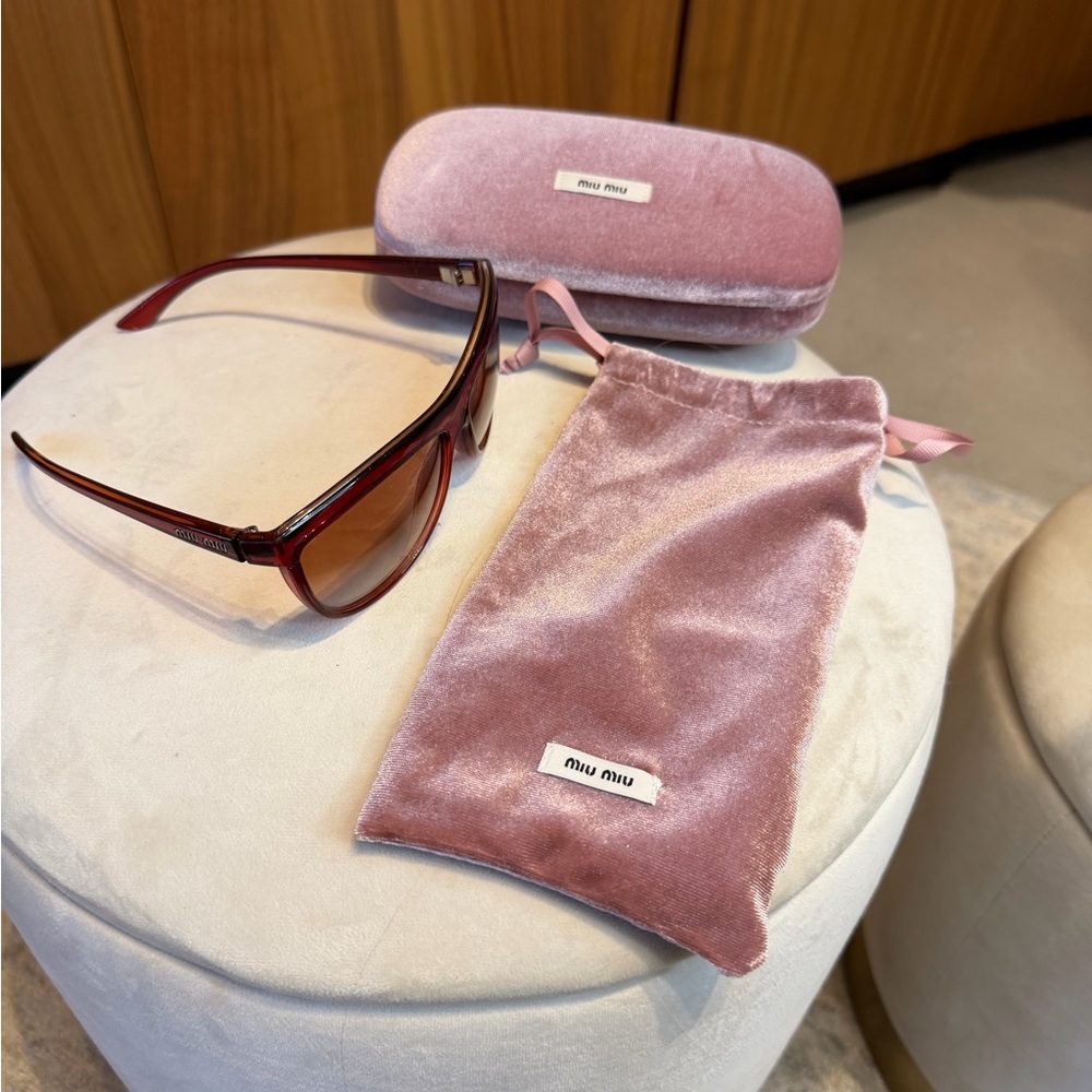 Miu Miu Burgundy Sunglasses with Velvet Pink Case